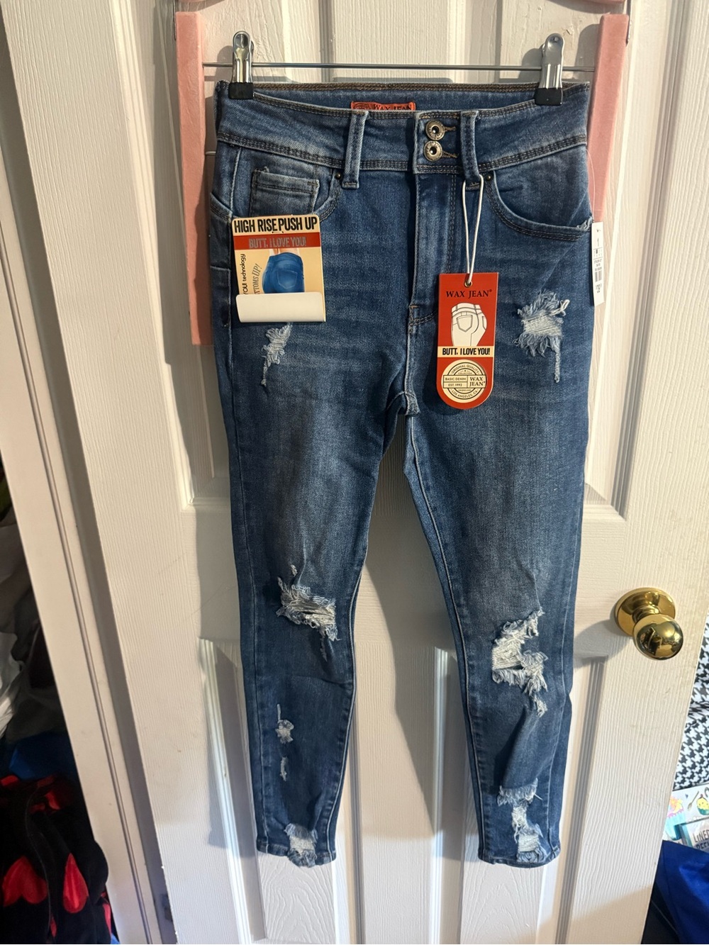 Wax Jean High-Rise Distressed Blue Stretch Jeans